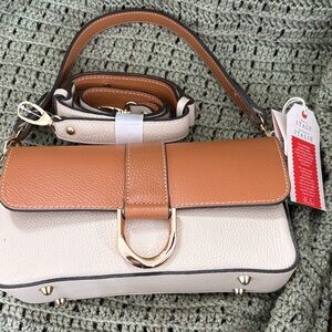 Chic Tan and Cream Women's Shoulder Bag-Brand New, leather made in Italy